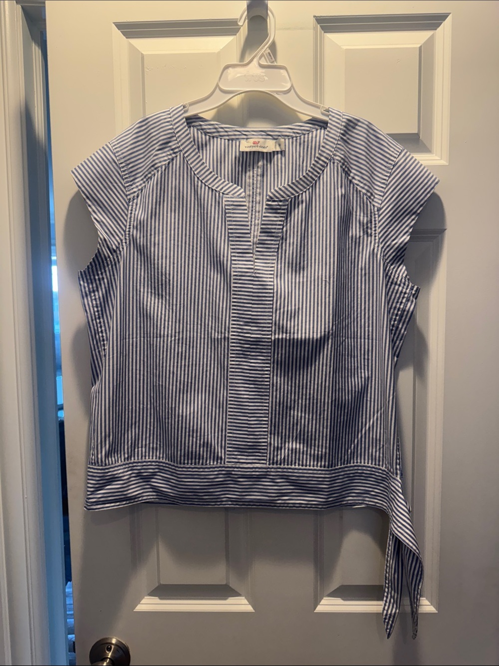 Vineyard Vines Blue and White Striped Cap-Sleeve Blouse size 12